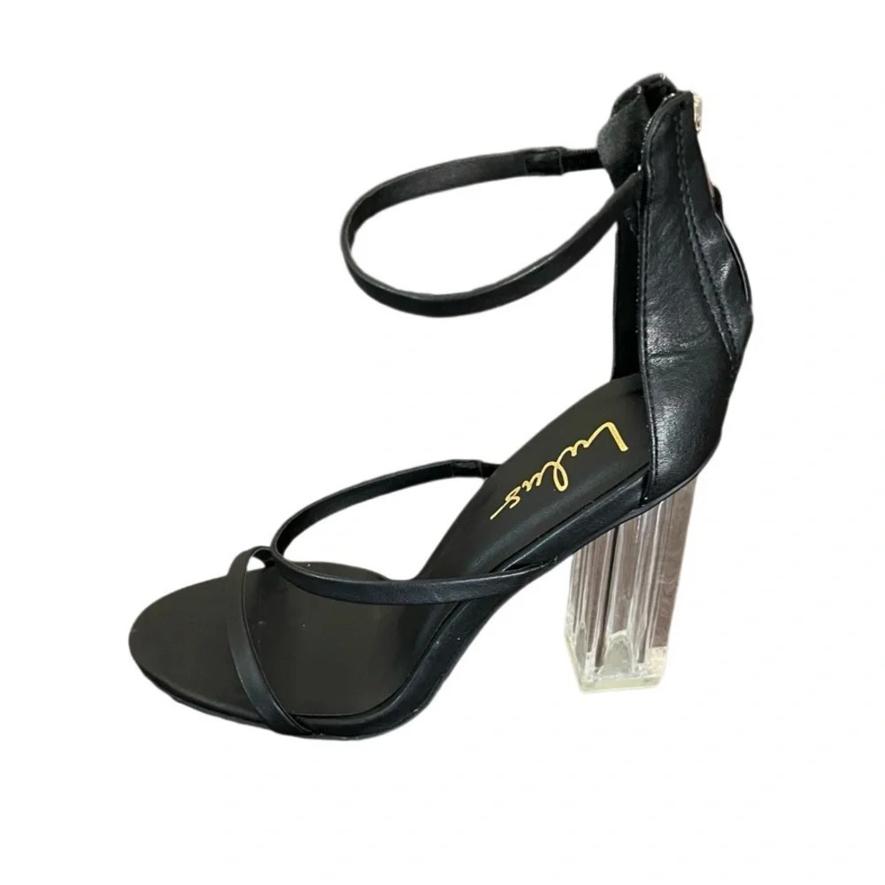 Lulus Shoes Women’s 7 Isabella Black‎ Lucite Heels Mob Wife Night Out Baddie